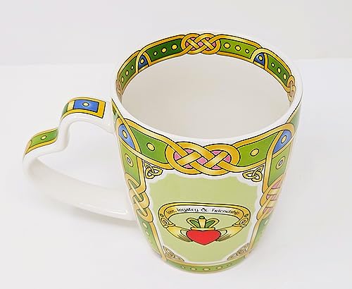 GaelSong Ceramic Irish Claddagh Mug Celtic Colors Design Coffee Tea Cup Hot Drinks Kitchenware Present Housewarming Gift Loyalty Symbol Heart Shaped Handle