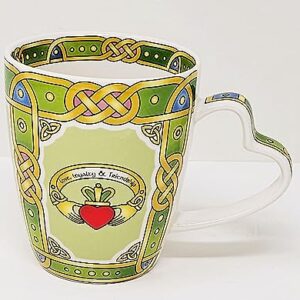 GaelSong Ceramic Irish Claddagh Mug Celtic Colors Design Coffee Tea Cup Hot Drinks Kitchenware Present Housewarming Gift Loyalty Symbol Heart Shaped Handle