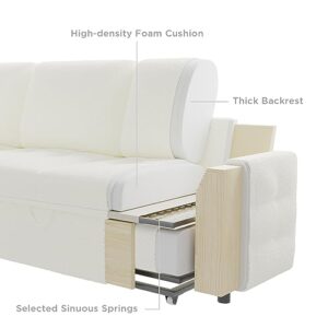 VanAcc Pull Out Sofa Bed, Modern Tufted Convertible Sleeper Sofa, Boucle Sleeper Sectional Couch Bed with Storage Chaise, L Shaped Sofa Couch for Living Room (White)