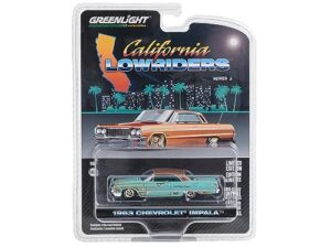 1963 chevy impala lowrider teal patina (rusted) with brown top and teal interior california lowriders series 3 1/64 diecast model car by greenlight 63040b