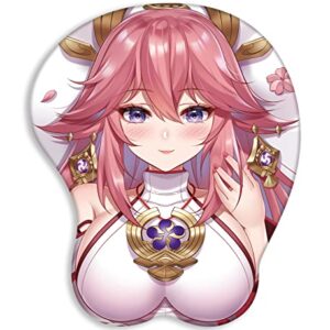 Mice Pad Genshin Impact Cute Yea-Miko Anime Mouse Pad with Wrist Rest Support 3D Oppai Silicone Gel Desk Mat Ergonomics Mousepads (Pink)