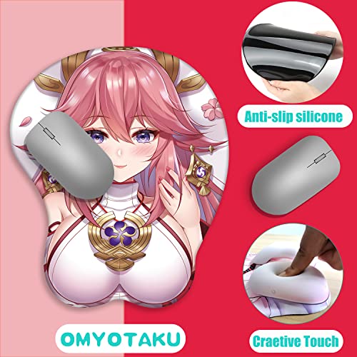 Mice Pad Genshin Impact Cute Yea-Miko Anime Mouse Pad with Wrist Rest Support 3D Oppai Silicone Gel Desk Mat Ergonomics Mousepads (Pink)