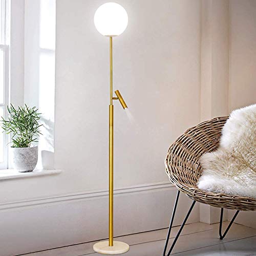 GRFIT Floor Lamp Standing Lamp Spherical Stick Floor Lamp Ontemporary LED Standing Light for Bedrooms Offices Antique Brass Indoor Pole Light ，H 68.2", Gold Modern Standing Lamp Retro Floor lamp