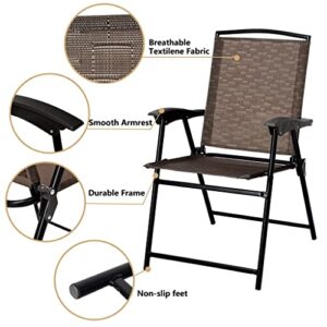 JYDQM 3PC Bistro Patio Garden Furniture Set 2 Folding Chairs Glass Table Top Steel Round Table