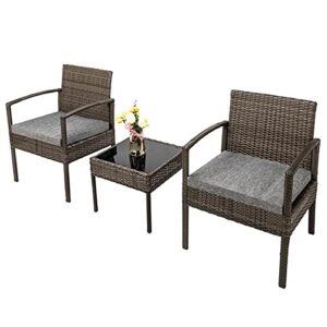 JYDQM in Stock 3 Piece Patio Furniture Set Wicker Rattan Outdoor Patio Conversation Set 2 Cushioned Chairs & End Table