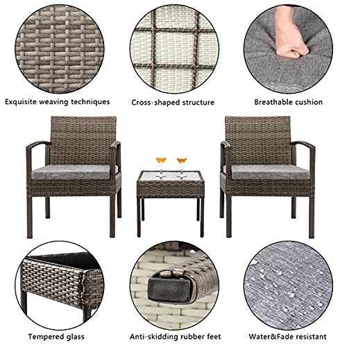 JYDQM in Stock 3 Piece Patio Furniture Set Wicker Rattan Outdoor Patio Conversation Set 2 Cushioned Chairs & End Table