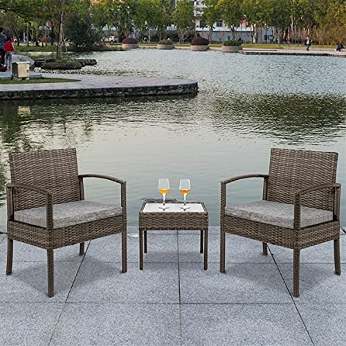 JYDQM in Stock 3 Piece Patio Furniture Set Wicker Rattan Outdoor Patio Conversation Set 2 Cushioned Chairs & End Table