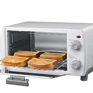 Dominion 4 Slice Small Toaster Oven Countertop, Retro Compact Design, Multi-Function with 30-Minute Timer, Bake, Broil, Toast, 1000 Watts, 2-Rack Capacity, White