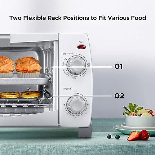 Dominion 4 Slice Small Toaster Oven Countertop, Retro Compact Design, Multi-Function with 30-Minute Timer, Bake, Broil, Toast, 1000 Watts, 2-Rack Capacity, White