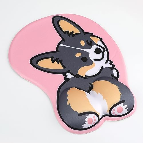 Ergonomic Mouse Pad with Gel Wrist Support 3D Funny Anime Wrist Rest for Home & Office - Corgi Pink