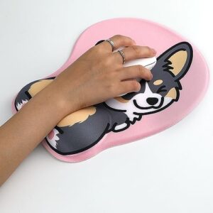 Ergonomic Mouse Pad with Gel Wrist Support 3D Funny Anime Wrist Rest for Home & Office - Corgi Pink