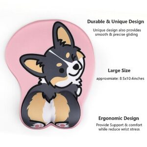 Ergonomic Mouse Pad with Gel Wrist Support 3D Funny Anime Wrist Rest for Home & Office - Corgi Pink