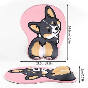Ergonomic Mouse Pad with Gel Wrist Support 3D Funny Anime Wrist Rest for Home & Office - Corgi Pink