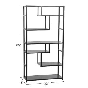 JMBNH 65 inches Tall Bookshelf Bookcase, 6-Tier Staggered Bookcase, Modern Freestanding Open Book Shelves, Wide Wood Shelving Unit Display Shelf for Living Room (Black&Walnut)