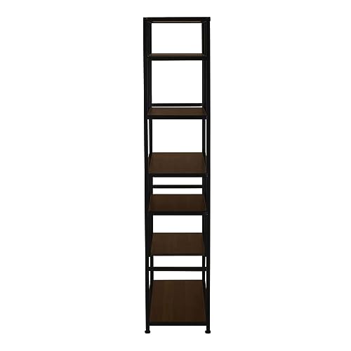 JMBNH 65 inches Tall Bookshelf Bookcase, 6-Tier Staggered Bookcase, Modern Freestanding Open Book Shelves, Wide Wood Shelving Unit Display Shelf for Living Room (Black&Walnut)