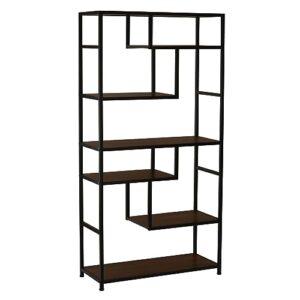 JMBNH 65 inches Tall Bookshelf Bookcase, 6-Tier Staggered Bookcase, Modern Freestanding Open Book Shelves, Wide Wood Shelving Unit Display Shelf for Living Room (Black&Walnut)