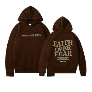 ihph7 faith over fear hoodies for women oversized hooded sweatshirts fleece casual long sleeve pullover loose lightweight tops coffee