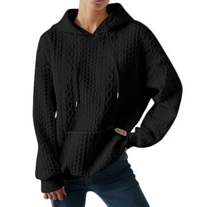 ihph7 women's casual long sleeve drawstring y2k pullover sweaters hooded knitted thickened jacquard loose slouchy jumper black