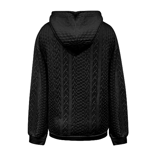 iHPH7 Women's Casual Long Sleeve Drawstring Y2K Pullover Sweaters Hooded Knitted Thickened Jacquard Loose Slouchy Jumper Black