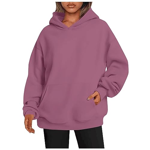 iHPH7 Hoodies for Women Oversized Solid Color Sweatshirts Fleece Casual Long Sleeve Pullover Loose Lightweight Fall Clothes