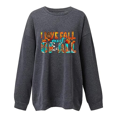 iHPH7 Sweatshirt for Women I love fall most ofall Loose Fit Hoodies Fall Pumpkin Shirt Crewneck Oversize Lightweight Pullover