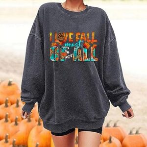 iHPH7 Sweatshirt for Women I love fall most ofall Loose Fit Hoodies Fall Pumpkin Shirt Crewneck Oversize Lightweight Pullover