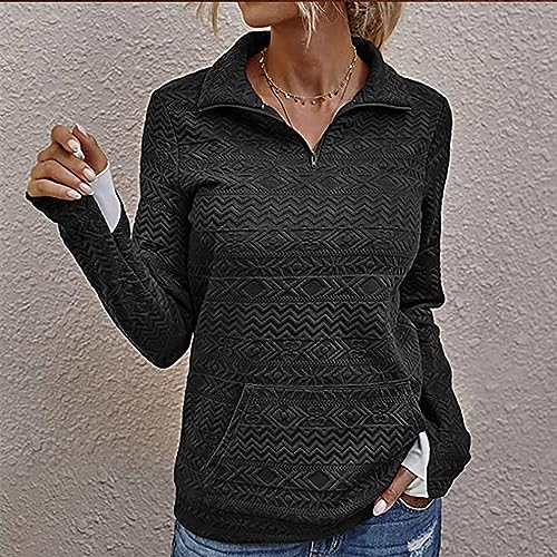 iHPH7 Women's Quilted Pattern Lightweight Zipper Long Sleeve Plain Casual Hoodie Ladies Sweatshirts Waffle Pullovers Shirts Tops