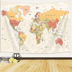 world map tapestry for kids student, world map with countries and major cities tapestry educational tapestry, vintage asia europe south city topography america africa japan wall tapestries 40x30 inch