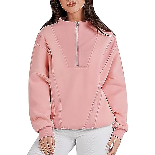 iHPH7 Women's Half Zip Cropped Sweatshirts Fleece Solid Color Zipper Long Sleeve Hoodies 2023 Fall Casual Jacket Y2K Clothes