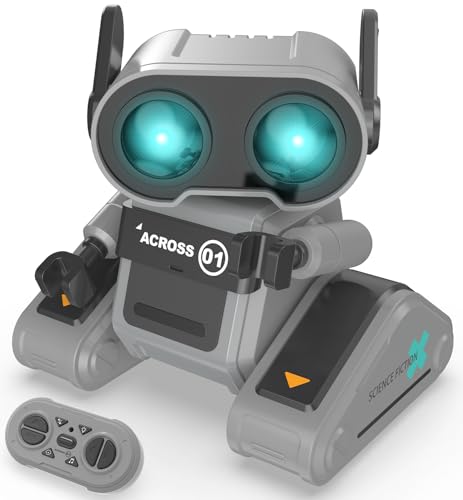 STEMTRON RC Robot Toys for Kids, Rechargeable Remote Control Robot Toy for Boys & Girls, with Auto Demo, Dance Moves, Music, Shining 7 Colors LED Eyes & Flexible Head, Ears & Arms