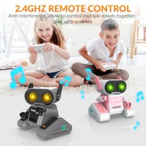 STEMTRON RC Robot Toys for Kids, Rechargeable Remote Control Robot Toy for Boys & Girls, with Auto Demo, Dance Moves, Music, Shining 7 Colors LED Eyes & Flexible Head, Ears & Arms