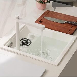 DOKERS Waterfall Kitchen Sink Kitchen Sink Quartz Stone White Invisible Small Sink with Cup Washer Kitchen Single Sink Hidden Bar Island Sink (Color : 1, Size : 48X38X22.5Cm)