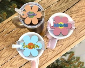 personalized tumbler topper, flower tumbler topper 30 40 64 oz personalized tumbler topper tumbler cup accessory name plate