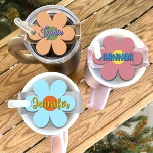 Personalized Tumbler Topper, Flower Tumbler Topper 30 40 64 oz Personalized Tumbler Topper Tumbler Cup Accessory Name Plate