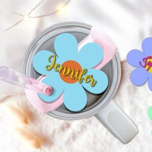 Personalized Tumbler Topper, Flower Tumbler Topper 30 40 64 oz Personalized Tumbler Topper Tumbler Cup Accessory Name Plate