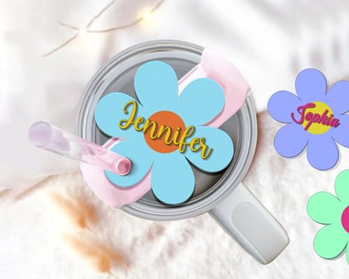 Personalized Tumbler Topper, Flower Tumbler Topper 30 40 64 oz Personalized Tumbler Topper Tumbler Cup Accessory Name Plate