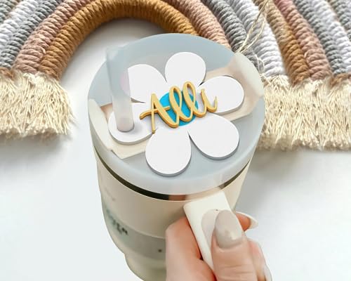 Personalized Tumbler Topper, Flower Tumbler Topper 30 40 64 oz Personalized Tumbler Topper Tumbler Cup Accessory Name Plate