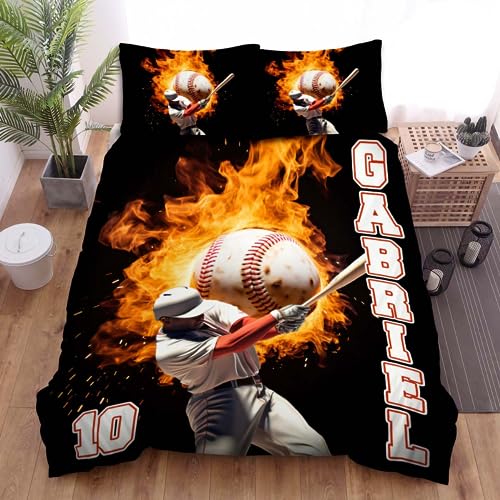 Baseball Twin Bedding Set Fire Baseball Player 2 Bedding Baseball Beding Baseball Nursery Bedding Bedding Set & Pillow Cover, King Queen Double Twin Throw Full Size Bed Sets