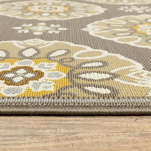 Style Haven Bar Harbour Grey/Gold Floral Indoor/Outdoor Area Rug 3'7" x 5'6" 4' x 6' Accent, Outdoor, Indoor Entryway, Kitchen, Patio Rectangle