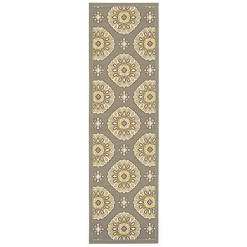 Style Haven Bar Harbour Grey/Gold Floral Indoor/Outdoor Area Rug 3'7" x 5'6" 4' x 6' Accent, Outdoor, Indoor Entryway, Kitchen, Patio Rectangle