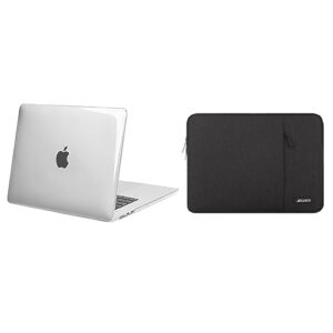 mosiso compatible with macbook air 15 inch case 2023 release a2941 m2 chip, protective plastic hard shell case cover&vertical sleeve bag with pocket, crystal clear&black