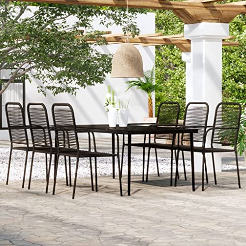 WHOPBXGAD 7 Piece Patio Dining Set Rattan Chair,Gardens Patio Furniture,Oak Patio Furniture Set,Sui for Gardens, lawns, terraces, poolsides, patios,Black