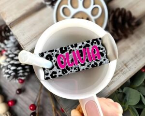 personalized leopard tumbler name tag 40oz 30oz, tumbler 40oz personalized id tags, custom name tags for tumbler cup lids name plate