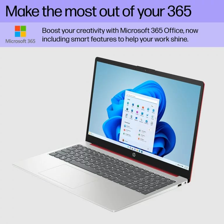 HP Flagship 15.6 HD Laptop Computer, Intel Quad-Core Pentium N200 (Beat i5-8250U), 8GB RAM, 128GB SSD, WiFi, Webcam, Fast Charge, HDMI, 1 Year Microsoft Office 365, Win 11, w/GM Accessory, Red