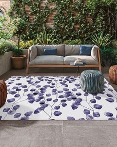 outdoor rug for patio purple watercolor plants leaves 4'x6' mat carpet,reversible camping aera rugs,rv,porch,deck,camper,balcony,backyard