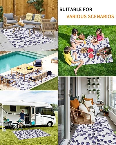 Outdoor Rug for Patio Purple Watercolor Plants Leaves 4'x6' Mat Carpet,Reversible Camping Aera Rugs,Rv,Porch,Deck,Camper,Balcony,Backyard