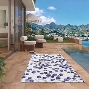 Outdoor Rug for Patio Purple Watercolor Plants Leaves 4'x6' Mat Carpet,Reversible Camping Aera Rugs,Rv,Porch,Deck,Camper,Balcony,Backyard