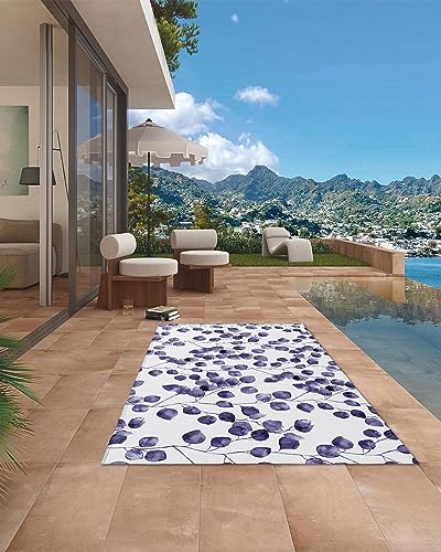 Outdoor Rug for Patio Purple Watercolor Plants Leaves 4'x6' Mat Carpet,Reversible Camping Aera Rugs,Rv,Porch,Deck,Camper,Balcony,Backyard