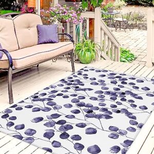 Outdoor Rug for Patio Purple Watercolor Plants Leaves 4'x6' Mat Carpet,Reversible Camping Aera Rugs,Rv,Porch,Deck,Camper,Balcony,Backyard