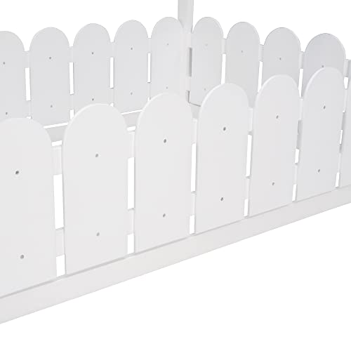 BIADNBZ Twin Size House Floor Bed Frame with Roof, Wooden Montessori Bedframe with Fence, for Kids Teens Bedroom, Slats are not Included, White